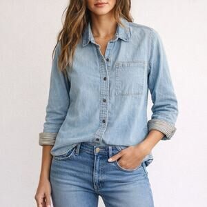 Madewell Chambray Denim Button Down Shirt Women’s Small Blue Cotton